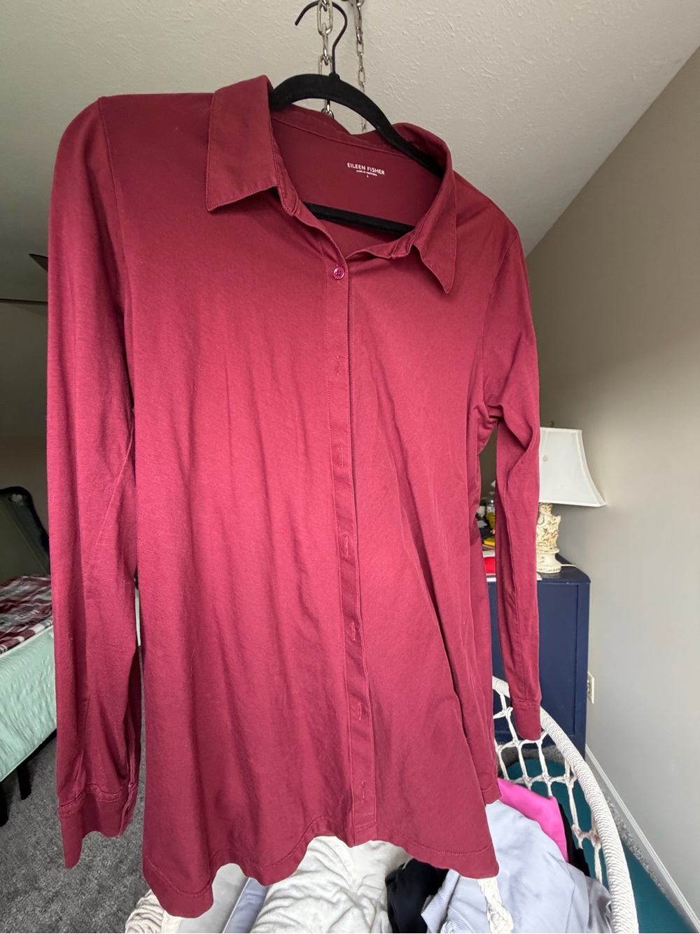 Eileen Fisher Burgundy Button-Front Shirt